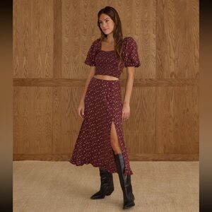 Rylee + Cru Button Slit Skirt in Harvest Berry NWT AW25